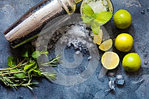 Ingredients for making mojito summer cocktail