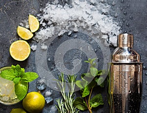 Ingredients for making mojito summer cocktail