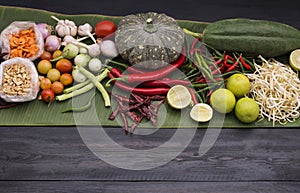 The ingredients for making papaya salad are street food a favorite of both Thais and foreigners with roasted beans lemon papaya