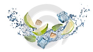 Ingredients of mohito cocktail with water splash