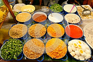 Ingredients Noodles in Thai spicy tom yum soup with pork