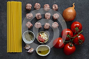 Ingredients for pasta with meatballs