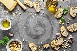 Ingredients for pesto and chiabatta bread