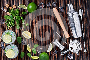 Ingredients and preparation of mojito cocktails