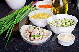 Ingredients for preparation salad of cod liver