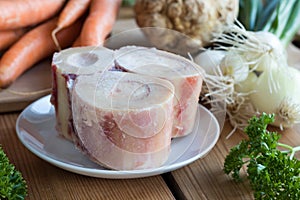 Ingredients for preparing a beef bone broth photo