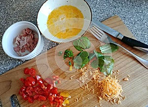Ingredients for preparing an omelette for breakfast.