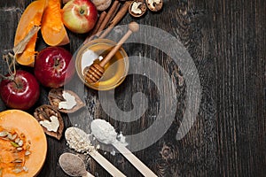 Ingredients for pumpkin and apple pie.