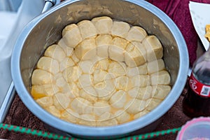 The ingredients of Roti Making, white raw Roti thresh flour by maker. Indian traditional street food. Cooking roti or Indian food