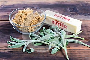Ingredients for sage and brown butter sauce