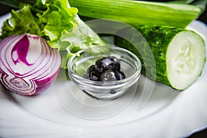 Ingredients for the salad vegetables, ready meals