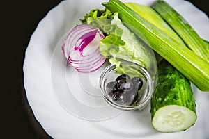 Ingredients for the salad vegetables, ready meals