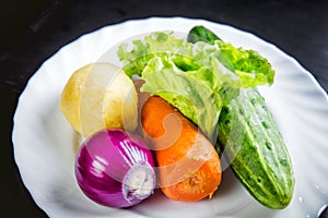 ingredients for the salad vegetables, ready meals