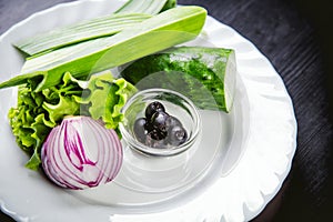 Ingredients for the salad vegetables, ready meals