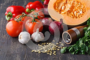 Ingredients for seasonal pumpkin soup