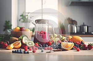 Ingredients smoothie fresh fruits. Generate AI