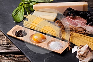 Ingredients for spaghetti alla carbonara photo