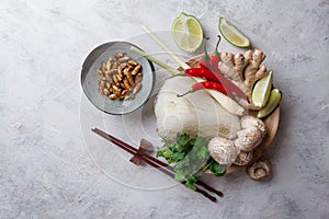 Ingredients for spicy asian food with fried insect