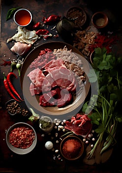 Ingredients for a Thai fried rice dish, in the style of tintype photography