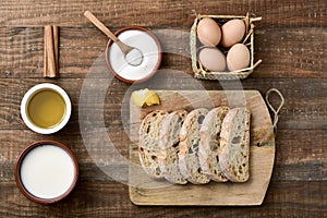 Ingredients to prepare spanish torrijas, eaten in Easter photo