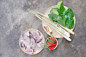 Ingredients of Tom Yam snakehead fish