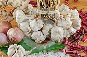 Ingredients of Tom Yam on Thaifood Wood surface