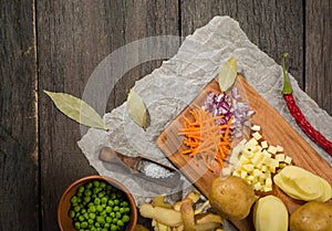 ingredients for vegetable soup. vegetables cucumber onions potatoes carrots