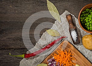 ingredients for vegetable soup. vegetables cucumber onions potatoes carrots