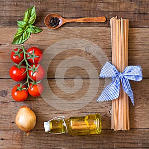 Ingridients for pasta with tomato sauce