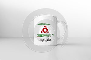 Ingushetia flag on white coffee mug.