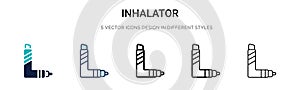 Inhalator icon in filled, thin line, outline and stroke style. Vector illustration of two colored and black inhalator vector icons