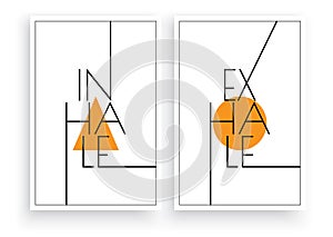 Inhale, exhale, vector. Scandinavian minimalist art design. Two pieces poster design