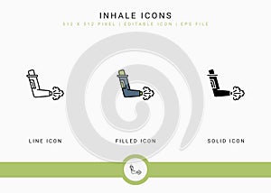 Inhale icons set vector illustration with solid icon line style. Asthma spray concept.