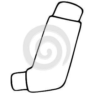 Inhaler. The device is used for bronchial asthma. Medicine for spasm of the lungs. Vector illustration. Outline on an isolated.