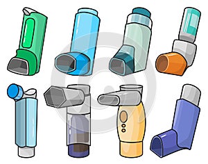 Inhaler vector color set icon. Vector illustration inhalator of spray on white background. Isolated color set icon inhaler