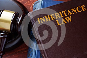 Inheritance law title on a book and gavel.