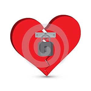 Red broken heart shape with padlock
