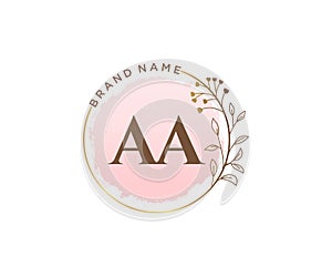 Initial AA feminine logo. Usable for Nature, Salon, Spa, Cosmetic and Beauty Logos. Flat Vector Logo Design Template Element