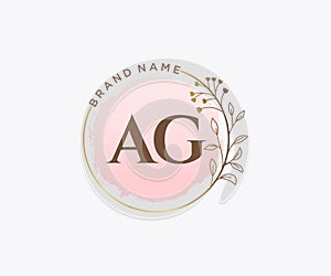 Initial AG feminine logo. Usable for Nature, Salon, Spa, Cosmetic and Beauty Logos. Flat Vector Logo Design Template Element