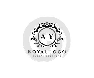 Initial AY Letter Luxurious Brand Logo Template, for Restaurant, Royalty, Boutique, Cafe, Hotel, Heraldic, Jewelry, Fashion and