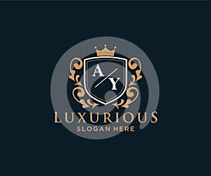 Initial AY Letter Royal Luxury Logo template in vector art for Restaurant, Royalty, Boutique, Cafe, Hotel, Heraldic, Jewelry,