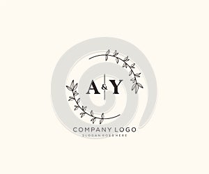 initial AY letters Beautiful floral feminine editable premade monoline logo suitable for spa salon skin hair beauty boutique and