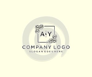 initial AY letters Botanical feminine logo template floral