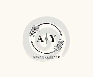 initial AY letters hand drawn feminine and floral botanical logo suitable for spa salon skin hair beauty boutique and cosmetic