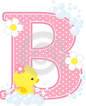 Initial b with flowers and cute rubber duck