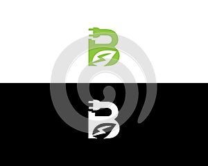 Initial B Letter Electric Bolt Plug Leaf Or Eco Energy Saver Logo Design