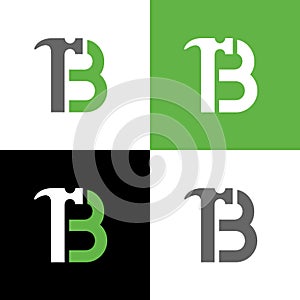 Initial B letter and hammer symbol, vector logo icon design