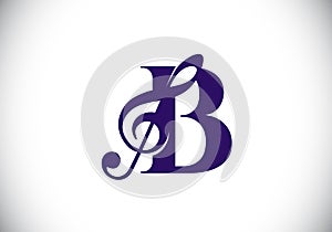 Initial B monogram alphabet with a musical note. Symphony or melody signs. Musical sign symbol. Font emblem. Modern vector logo