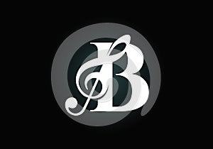 Initial B monogram alphabet with a musical note. Symphony or melody signs. Musical sign symbol. Font emblem. Modern vector logo