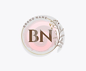 Initial BN feminine logo. Usable for Nature, Salon, Spa, Cosmetic and Beauty Logos. Flat Vector Logo Design Template Element